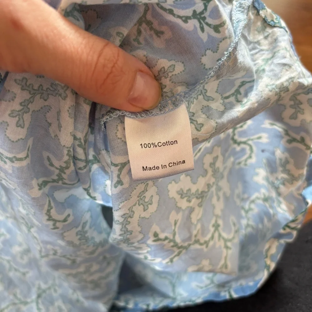Tuckernuck Blue Smocked Puff-Sleeve Floral Top